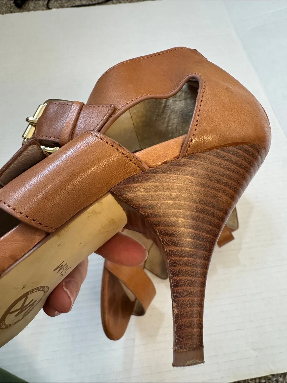 Michael Kors Tan Leather Strappy Buckle Kitten Heels Womens 6.5 Y2K Dressy